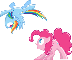 Size: 2682x2236 | Tagged: safe, artist:kalleflaxx, derpibooru import, pinkie pie, rainbow dash, earth pony, pegasus, pony, backwards cutie mark, duo, female, mare, simple background, smiling, transparent background