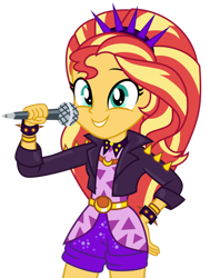 Size: 776x1029 | Tagged: safe, artist:emeraldblast63, adagio dazzle, sunset shimmer, equestria girls, bracelet, clothes, clothes swap, cosplay, costume, headband, jacket, jewelry, leather jacket, microphone, shorts, simple background, spiked headband, spiked wristband, transparent background, wristband