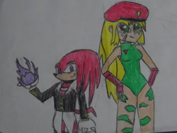 Size: 1024x768 | Tagged: safe, artist:brandonale, applejack, equestria girls, appleknux, cammy white, clothes, cosplay, costume, crossover, iori yagami, king of fighters, knuckles the echidna, leotard, sonic the hedgehog (series), street fighter, traditional art