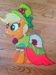 Size: 1936x2592 | Tagged: safe, artist:oddishponygirl, applejack, make new friends but keep discord, clothes, craft, dress, gala dress, irl, perler beads, photo, solo