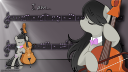 Size: 1920x1080 | Tagged: safe, artist:alexpony, artist:icy wings, artist:monochromaticbay, artist:pepenist, derpibooru import, edit, octavia melody, earth pony, pony, background pony, cello, eyes closed, female, i am octavia, mare, music notes, musical instrument, reference, song reference, vector, wallpaper, wallpaper edit