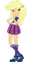 Size: 250x500 | Tagged: safe, artist:xebck, applejack, equestria girls, friendship games, accessory swap, alternate hairstyle, alternate universe, clothes, clothes swap, crossed legs, crystal prep academy, crystal prep academy uniform, crystal prep shadowbolts, freckles, plaid skirt, pleated skirt, school uniform, shoes, skirt, solo