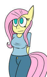 Size: 479x778 | Tagged: safe, artist:mr. rottson, fluttershy, anthro, breasts, clothes, female, hootershy, simple background, solo, white background