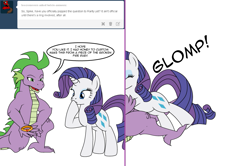 Size: 1205x800 | Tagged: safe, artist:dekomaru, rarity, spike, dragon, pony, unicorn, adult, adult spike, ask, comic, female, glomp, male, older, older spike, ring, shipping, sparity, straight, tumblr, tumblr:ask twixie