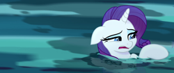 Size: 1920x804 | Tagged: safe, screencap, rarity, pony, unicorn, my little pony: the movie, and then there's rarity, female, mare, marshmelodrama, mount aris, solo, upset, water