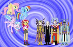 Size: 948x616 | Tagged: source needed, safe, artist:killroy231, fluttershy, rainbow dash, silverstream, sunset shimmer, equestria girls, 1000 hours in gimp, crossover, emperor mateus, exdeath, final fantasy, final fantasy ii, final fantasy v, final fantasy vi, final fantasy vii, kefka palazzo, sephiroth