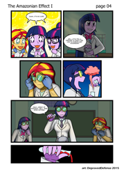 Size: 1000x1396 | Tagged: safe, artist:advanceddefense, artist:bluecarnationstudios, sci-twi, sunset shimmer, twilight sparkle, mouse, comic:the amazonian effect, equestria girls, comic, goggles, science, test tube, this will end in science, twolight