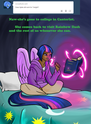 Size: 665x903 | Tagged: safe, derpibooru import, twilight sparkle, twilight sparkle (alicorn), alicorn, human, book, human applespike, humanapplespike, humanized, levitation, magic, tumblr, winged humanization