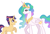 Size: 1023x700 | Tagged: safe, artist:cascayd, princess celestia, oc, oc:starswirl, alicorn, pony, unicorn, offspring, parent:flash sentry, parent:twilight sparkle, parents:flashlight, story included