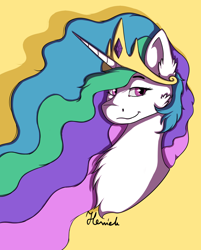 Size: 1024x1276 | Tagged: safe, artist:heniek, princess celestia, alicorn, pony, bust, chest fluff, crown, head, horn, jewelry, regalia, simple background