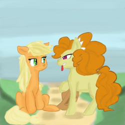 Size: 1024x1024 | Tagged: safe, artist:puppysoftpaws, adagio dazzle, applejack, earth pony, pony, dazzlejack, female, lesbian, shipping