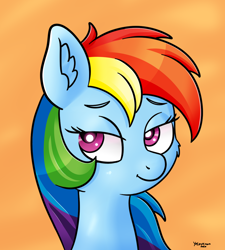 Size: 2700x3000 | Tagged: safe, artist:yelowcrom, derpibooru import, rainbow dash, pegasus, pony, bedroom eyes, bust, cute, female, mare, solo