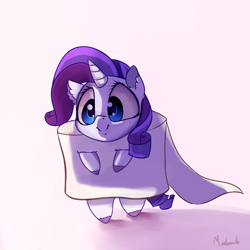 Size: 2500x2500 | Tagged: safe, artist:miokomata, rarity, pony, unicorn, chibi, cute, female, food, horn, mare, marshmallow, raribetes, rarity is a marshmallow, silly, silly pony, smiling, solo, toilet paper