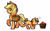 Size: 1024x640 | Tagged: safe, artist:kianamai, applejack, caramel, oc, oc:golden delicious, earth pony, pony, apple barrel, bandana, basket, colt, kilalaverse, male, next generation, offspring, parent:applejack, parent:caramel, parents:carajack, saddle basket, simple background, white background, younger