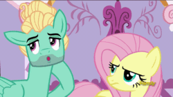 Size: 883x497 | Tagged: safe, screencap, fluttershy, zephyr breeze, pegasus, pony, flutter brutter, animated, discovery family logo, loop
