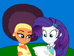 Size: 2000x1500 | Tagged: safe, artist:ktd1993, artist:thebarsection, edit, rarity, saffron masala, better together, equestria girls, afro, female, geode of shielding, lesbian, magical geodes, raffron, shipping