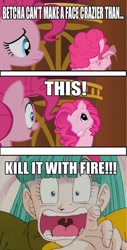 Size: 486x960 | Tagged: safe, edit, edited screencap, screencap, pinkie pie, earth pony, pony, g3, too many pinkie pies, bulma, clone, comic, dragon ball z, dragonball z abridged, female, freaked out, kill it with fire, mare, pinkie blind, pinkie clone, scary, screencap comic, shocked