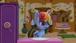 Size: 1920x1080 | Tagged: safe, derpibooru import, screencap, rainbow dash, pegasus, pony, cake off, my little pony: pony life, my little pony: stop motion short, cake, candy, food, solo, stop motion, sweets