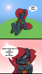 Size: 762x1354 | Tagged: safe, artist:n-o-n, derpibooru import, oc, oc only, oc:jessi-ka, earth pony, pony, comic, dominatrix, fabulous, female, glasses, looking at you, mare, reading, solo, sunbathing