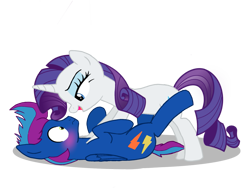 Size: 1533x1150 | Tagged: artist needed, safe, rarity, oc, oc:runner bolt, pegasus, pony, unicorn, blushing, canon x oc, female, male, simple background, straight, transparent background