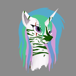 Size: 3000x3000 | Tagged: safe, artist:wax-42, princess celestia, oc, alicorn, pony, zebra, alternate universe, female, makeup, mare, solo, stripes, tribal, zebra oc