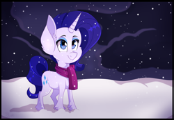 Size: 4550x3150 | Tagged: safe, artist:derpsonhooves, rarity, pony, unicorn, clothes, female, mare, scarf, smiling, snow, unshorn fetlocks