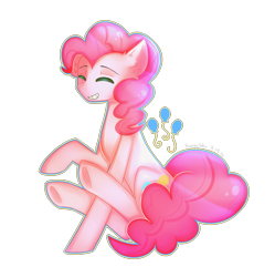 Size: 3464x3476 | Tagged: safe, artist:kurochhi, pinkie pie, earth pony, pony, cute, cutie mark, diapinkes, ear fluff, eyes closed, high res, simple background, sitting, smiling, solo, transparent background
