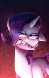 Size: 1260x2000 | Tagged: safe, artist:okusheny, rarity, pony, unicorn, digital art, faic, female, floppy ears, gritted teeth, mare, solo