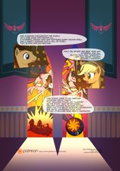 Size: 3541x5016 | Tagged: safe, artist:gashiboka, applejack, doctor whooves, twilight sparkle, twilight sparkle (alicorn), alicorn, changeling, earth pony, pony, comic:recall the time of no return, comic, female, implied tyrant sparkle, mare, patreon, patreon logo, stained glass