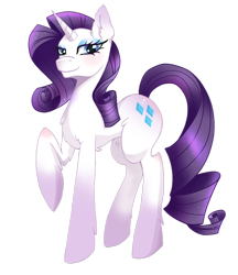 Size: 1024x1185 | Tagged: safe, artist:buru-misu, rarity, pony, unicorn, collaboration, cutie mark, digital art, ethereal mane, eyeshadow, female, lidded eyes, looking at you, makeup, mare, one hoof raised, raised hoof, simple background, smiling, solo, standing, starry mane, transparent background