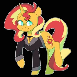 Size: 1750x1750 | Tagged: safe, artist:hellscrossing, sunset shimmer, black background, clothes, jacket, simple background, solo