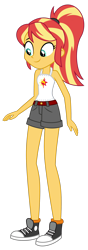 Size: 1024x2910 | Tagged: safe, artist:emeraldblast63, sunset shimmer, equestria girls, 2020, 2020s, alternate hairstyle, belt, clothes, converse, happy, multicolored hair, ponytail, shoes, shorts, simple background, sleeveless, sneakers, socks, tanktop, tomboy, transparent background, yellow skin