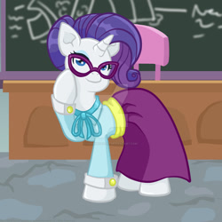 Size: 1024x1024 | Tagged: safe, artist:yoshimarsart, rarity, pony, unicorn, school daze, clothes, glasses, glasses rarity, schoolmarm rarity, shirt, skirt, solo, teacher, watermark