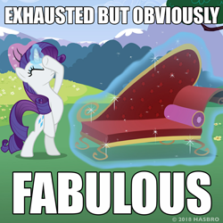 Size: 1080x1080 | Tagged: safe, edit, edited screencap, screencap, rarity, pony, unicorn, lesson zero, bipedal, cropped, fabulous, fainting couch, image macro, meme, official, solo