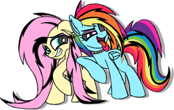 Size: 1462x922 | Tagged: safe, artist:sweetbrew, derpibooru import, fluttershy, rainbow dash, pegasus, pony, goth, punk