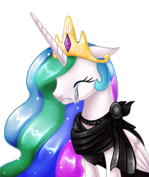 Size: 2880x3429 | Tagged: safe, artist:alanymph, princess celestia, alicorn, pony, clothes, crying, dress, female, high res, mare, mourning, sad, simple background, solo, transparent background