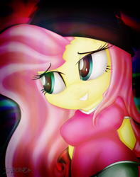 Size: 3700x4703 | Tagged: safe, artist:iflysna94, fluttershy, anthro, absurd resolution, beanie, bedroom eyes, breasts, clothes, female, hands behind back, hat, pants, signature, solo