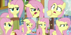 Size: 1600x787 | Tagged: safe, screencap, fluttershy, pegasus, pony, flutter brutter, discovery family logo, expressions, fluttershy is not amused