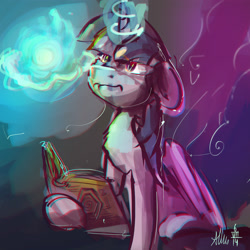 Size: 4000x4000 | Tagged: safe, artist:alumx, derpibooru import, twilight sparkle, twilight sparkle (alicorn), alicorn, pony, absurd resolution, book, female, floppy ears, magic, mare, sitting, solo