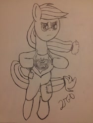 Size: 720x960 | Tagged: safe, artist:2tailedderpy, applejack, earth pony, pony, crossover, monochrome, sketch, solo, traditional art