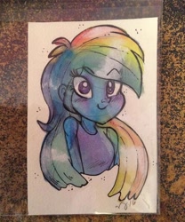 Size: 600x720 | Tagged: safe, artist:marybellamy, derpibooru import, rainbow dash, equestria girls, bust, mixed media, pencil drawing, smiling, traditional art, watercolor painting