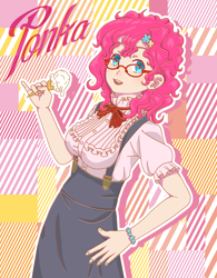 Size: 2334x3000 | Tagged: safe, artist:omegaozone, pinkie pie, human, cute, food, glasses, humanized, ice cream, nail polish, smiling, solo