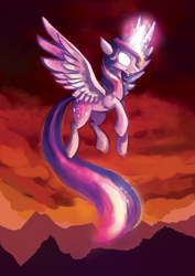 Size: 1024x1448 | Tagged: safe, artist:tracymod, derpibooru import, twilight sparkle, twilight sparkle (alicorn), alicorn, pony, female, glowing eyes, mare, rainbow power, solo