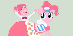Size: 993x493 | Tagged: safe, artist:thecaringstallion, bubble berry, pinkie pie, earth pony, pony, bubblepie, clothes, dress, female, gala dress, male, rule 63, saloon dress, self ponidox, selfcest, shipping, straight