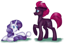 Size: 1024x673 | Tagged: safe, artist:peachjay, fizzlepop berrytwist, rarity, tempest shadow, pony, unicorn, my little pony: the movie, prone, raised hoof, simple background, tempity, transparent background