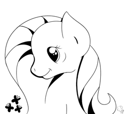 Size: 500x450 | Tagged: safe, artist:everdale, fluttershy, pegasus, pony, black and white, bust, cutie mark, grayscale, monochrome, portrait, solo