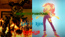 Size: 1280x720 | Tagged: safe, sunset shimmer, better together, equestria girls, let it rain, cg5, fire, five nights at freddy's, five nights at freddy's 3, geode of empathy, magical geodes, mashup, rain, springtrap, swiblet, thumbnail, we are the phantoms