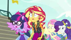 Size: 1920x1080 | Tagged: safe, screencap, fluttershy, rarity, sci-twi, sunset shimmer, twilight sparkle, better together, cheer you on, equestria girls, female, geode of empathy, magical geodes, sleeveless wings