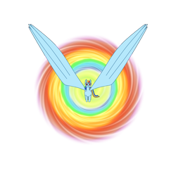 Size: 1477x1477 | Tagged: artist needed, safe, derpibooru import, rainbow dash, pegasus, pony, abomination, bad art series, impossibly large wings, large wings, looking at you, simple background, solo, sonic rainboom, transparent background, wings
