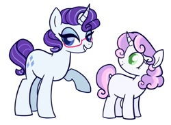 Size: 855x625 | Tagged: safe, artist:bubaiuv, rarity, sweetie belle, pony, unicorn, alternate hairstyle, duo, female, glasses, simple background, sisters, white background